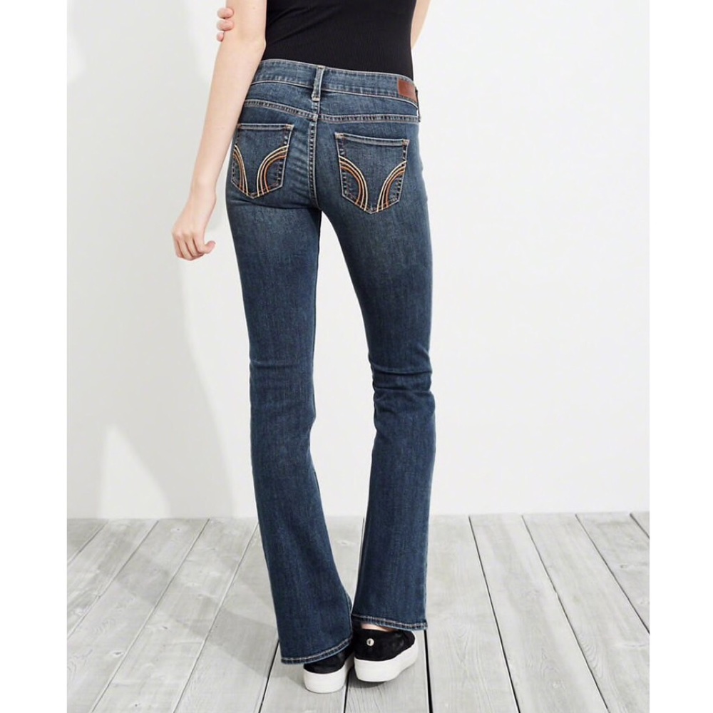 Dark Wash Low Rise Boot Cut Jeans with Rips - Picture 2 of 4